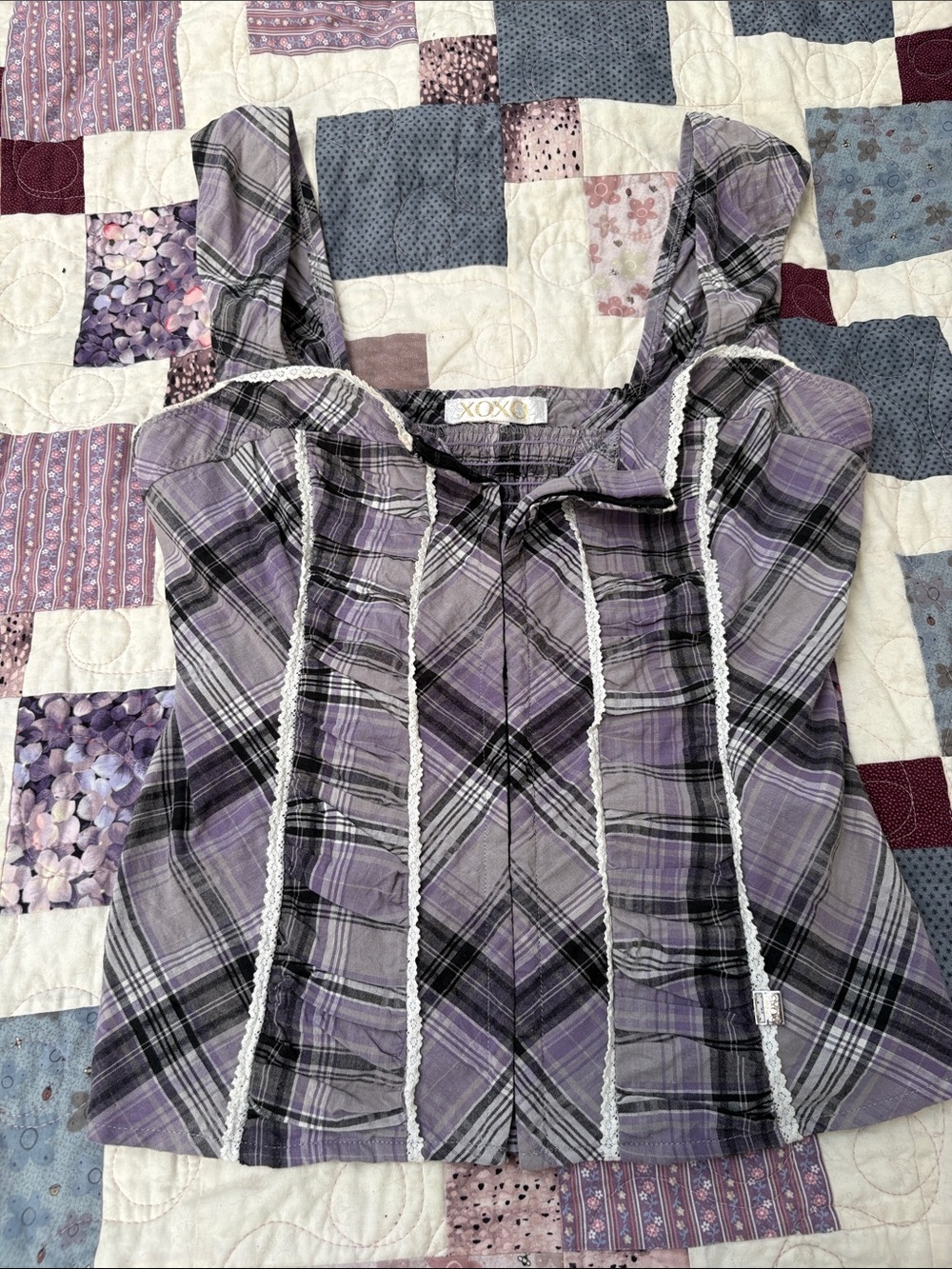 XOXO Lavender Plaid Lace-Trim Camisole, NWOT , sexy, pretty in purple!